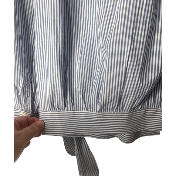 MADEWELL Indigo Blue + White Stripe Wrap-Front 3/4 Length Sleeve Blouse Size XXS - Picture 8 of 8